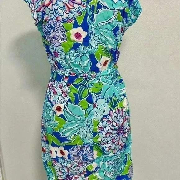 Lilly Pulitzer Maya Worth Blue May Flowers Floral Print Tie Waist Dress Size M - Picture 4 of 6